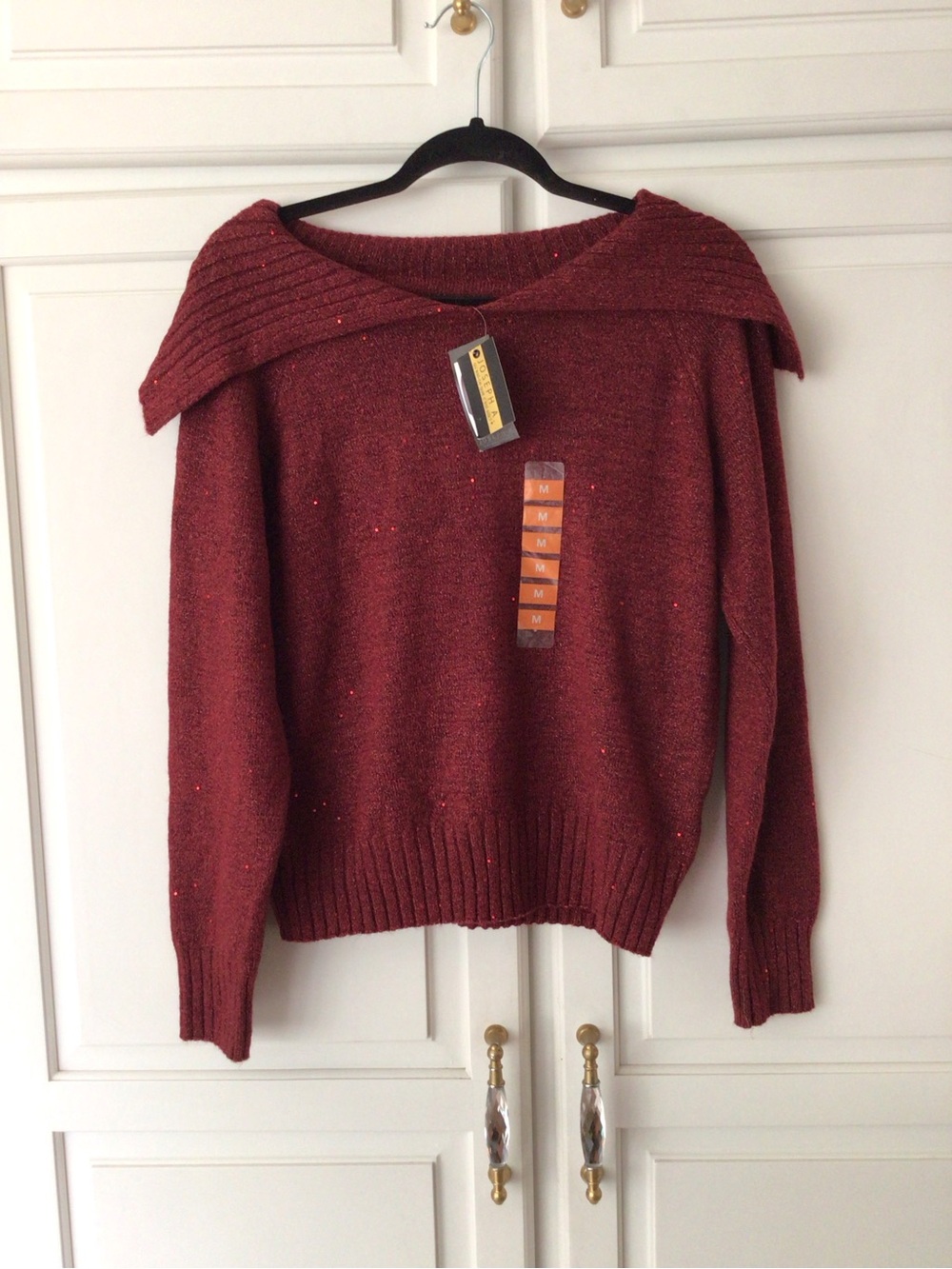 Joseph Off-the-Shoulder Sweater in Burgundy with Sparkle